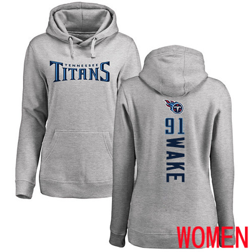 Tennessee Titans Ash Women Cameron Wake Backer NFL Football #91 Pullover Hoodie Sweatshirts->nfl t-shirts->Sports Accessory